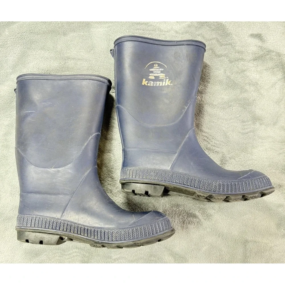 Kamik Rain Boots Womens 1 Blue Rubber Pull On Mid Calf Waterproof Outdoor‎